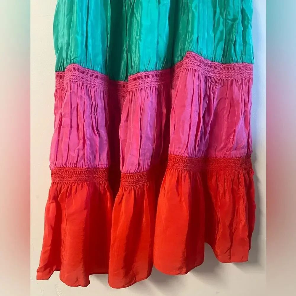 ALICE + OLIVIA Kia Rainbow Tiered Maxi Dress | Colorblock Resort Statement - Picture 6 of 10